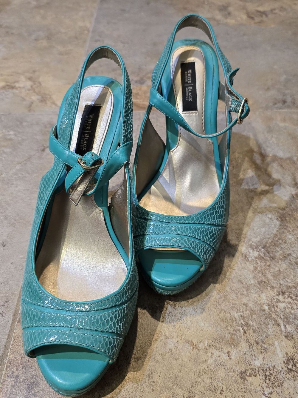 White House Black Market Teal Peep-Toe Slingback Heels